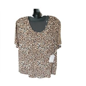 Van Winkle& Co Leopard Print Scoop Neck Top - Neutral Tan & Black